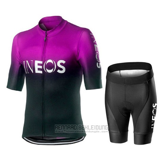 2019 Fahrradbekleidung Castelli Ineos Shwarz Volett Trikot Kurzarm und Tragerhose